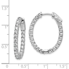 Sterling Shimmer Sterling Silver Rhodium-plated 42 Stone 2.5mm CZ In and Out Oval Hinged Hoop Earrings