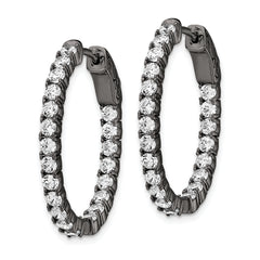 Sterling Shimmer Black Rhodium-plated 42 Stone 2.5mm CZ In and Out Oval Hinged Hoop Earrings