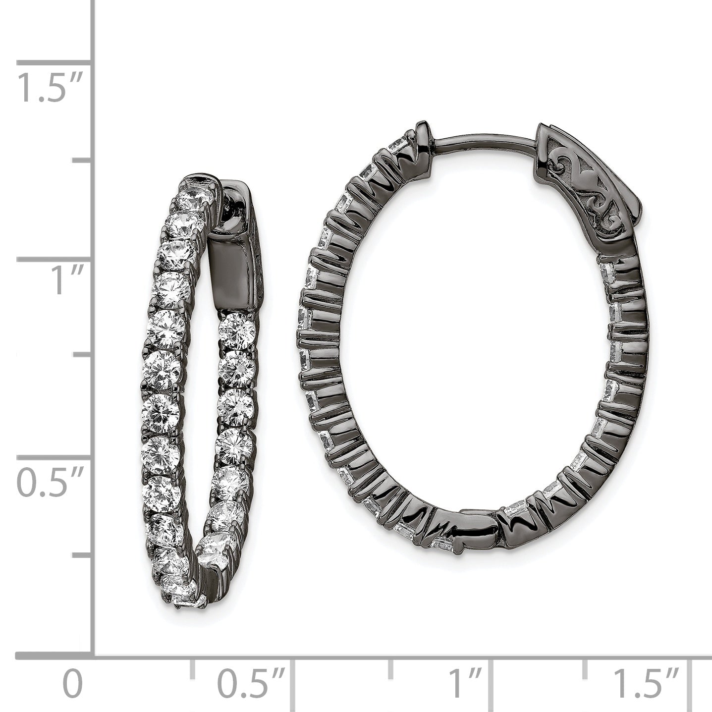 Sterling Shimmer Black Rhodium-plated 42 Stone 2.5mm CZ In and Out Oval Hinged Hoop Earrings