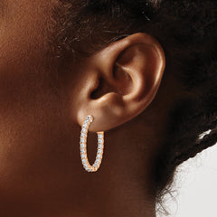 Sterling Shimmer Sterling Silver Rose-tone Flash Rose Gold-plated 42 Stone 2.5mm CZ In and Out Oval Hinged Hoop Earrings