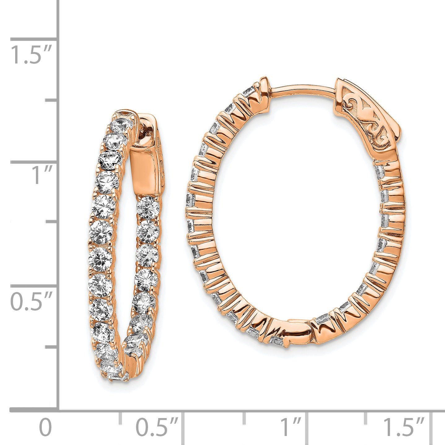 Sterling Shimmer Sterling Silver Rose-tone Flash Rose Gold-plated 42 Stone 2.5mm CZ In and Out Oval Hinged Hoop Earrings