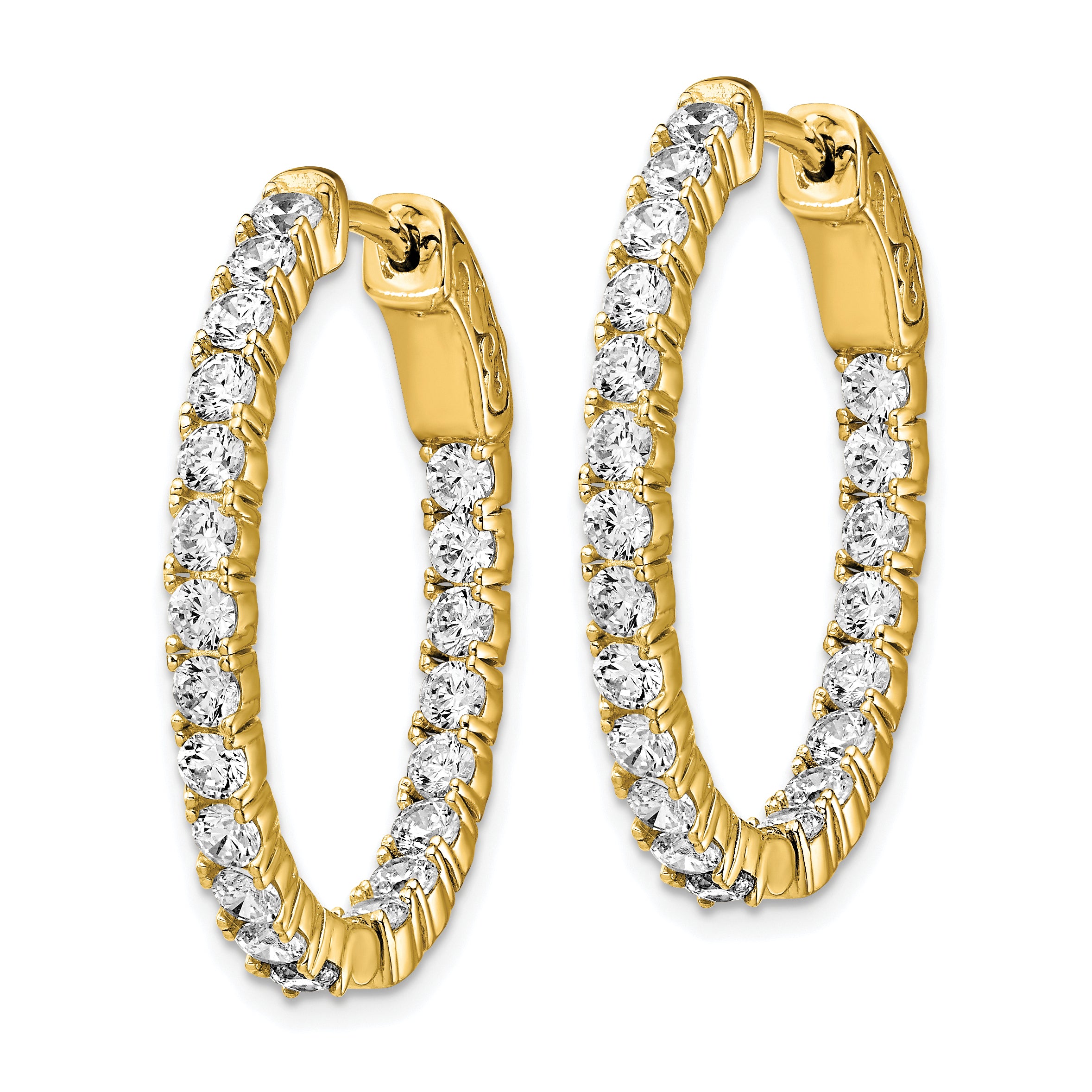 Sterling Shimmer Sterling Silver Gold-tone Flash Gold-plated 42 Stone 2.5mm CZ In and Out Oval Hinged Hoop Earrings