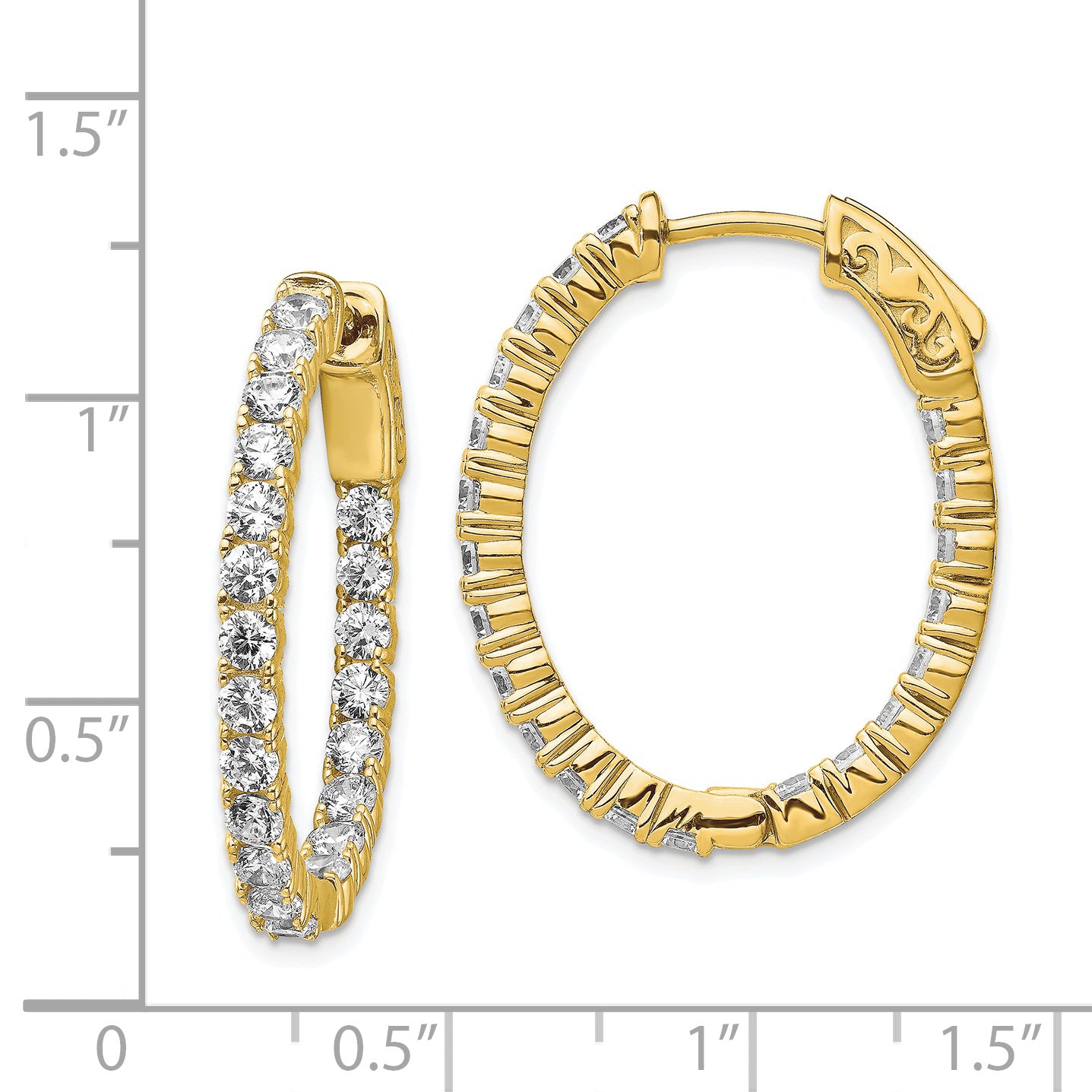 Sterling Shimmer Sterling Silver Gold-tone Flash Gold-plated 42 Stone 2.5mm CZ In and Out Oval Hinged Hoop Earrings