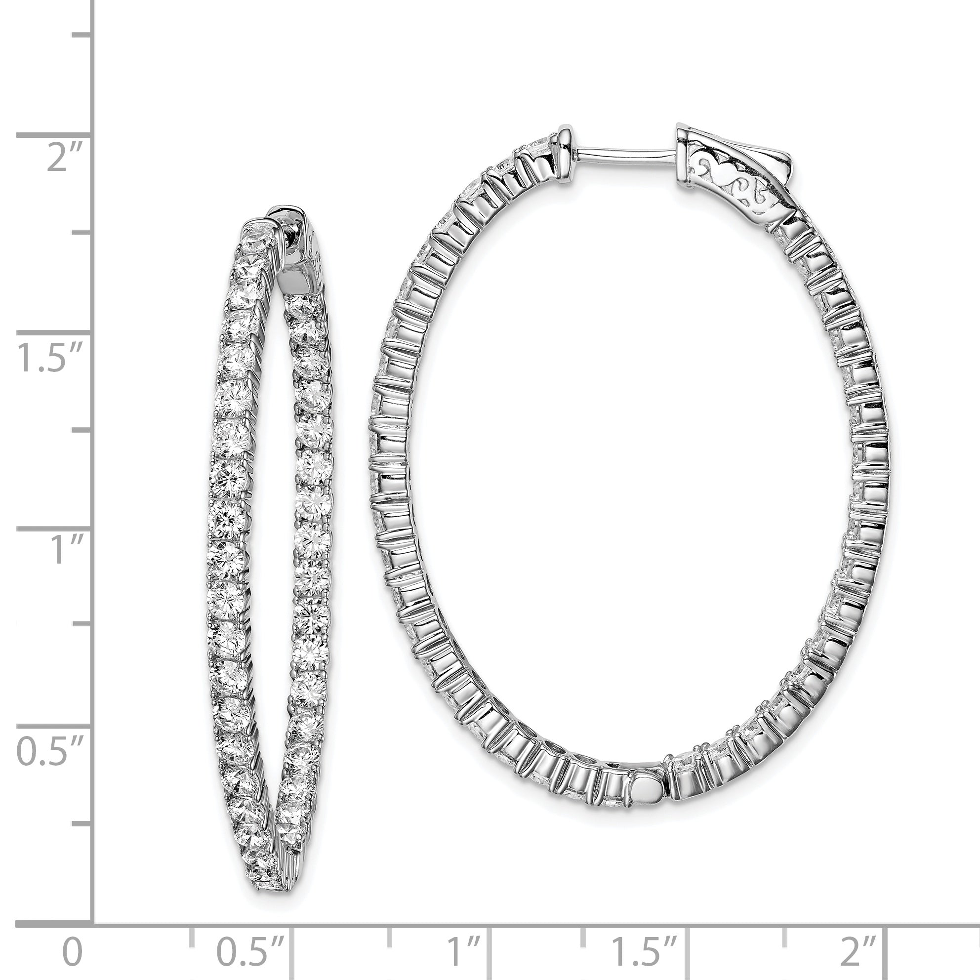 Sterling Shimmer Sterling Silver Rhodium-plated 78 Stone 2.5mm CZ In and Out Oval Hinged Hoop Earrings