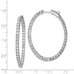 Sterling Shimmer Sterling Silver Rhodium-plated 78 Stone 2.5mm CZ In and Out Oval Hinged Hoop Earrings