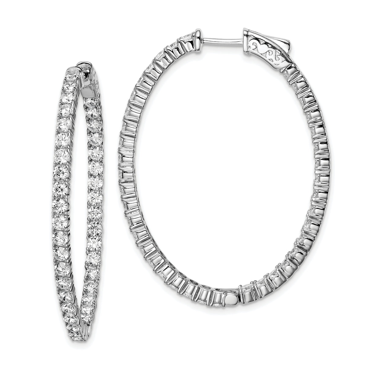 Sterling Shimmer Sterling Silver Rhodium-plated 78 Stone 2.5mm CZ In and Out Oval Hinged Hoop Earrings