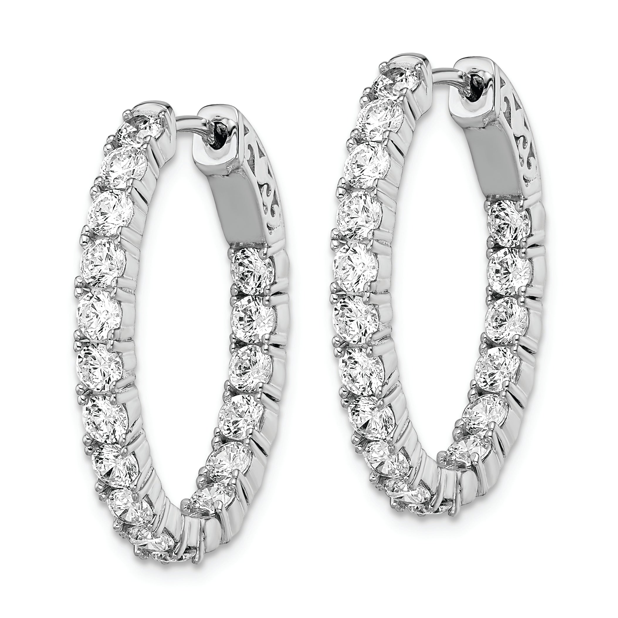 Sterling Shimmer Sterling Silver Rhodium-plated 34 Stone 3.0mm CZ In and Out Oval Hinged Hoop Earrings