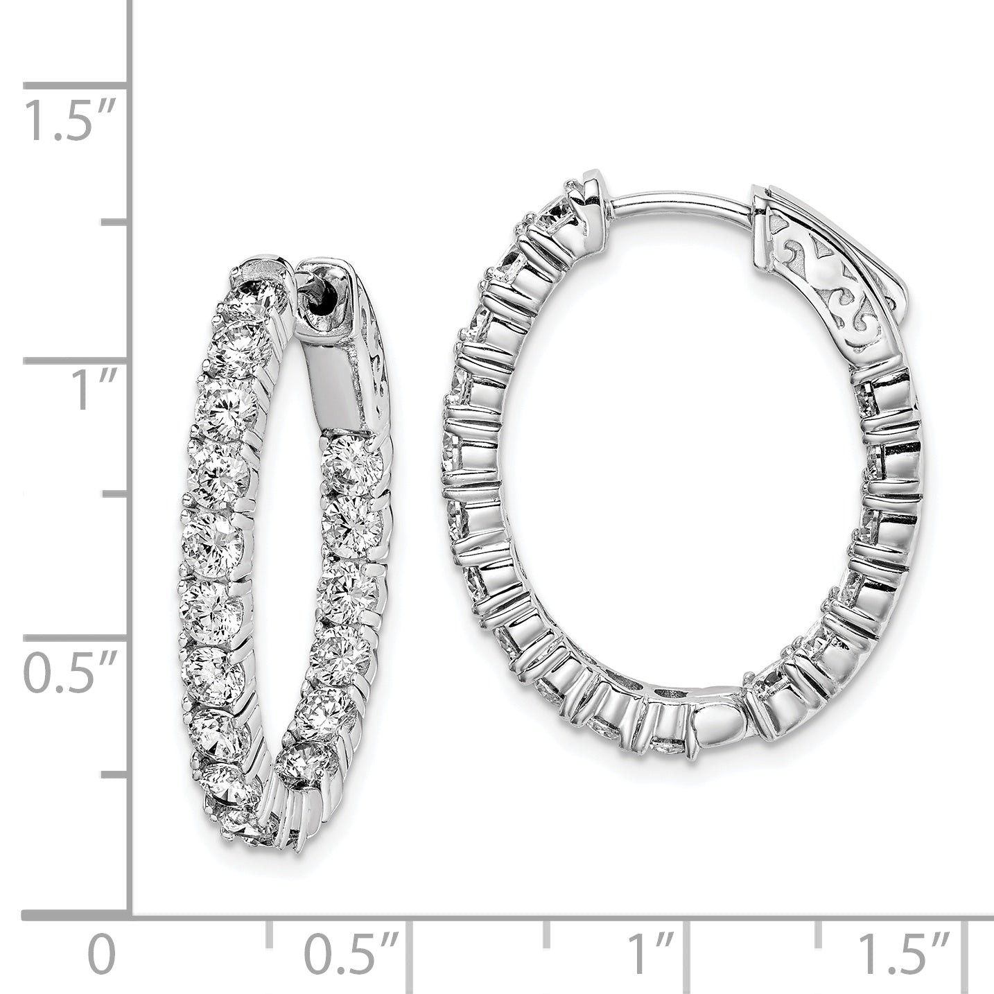 Sterling Shimmer Sterling Silver Rhodium-plated 34 Stone 3.0mm CZ In and Out Oval Hinged Hoop Earrings