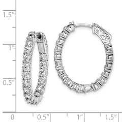 Sterling Shimmer Sterling Silver Rhodium-plated 34 Stone 3.0mm CZ In and Out Oval Hinged Hoop Earrings