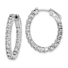 Sterling Shimmer Sterling Silver Rhodium-plated 34 Stone 3.0mm CZ In and Out Oval Hinged Hoop Earrings