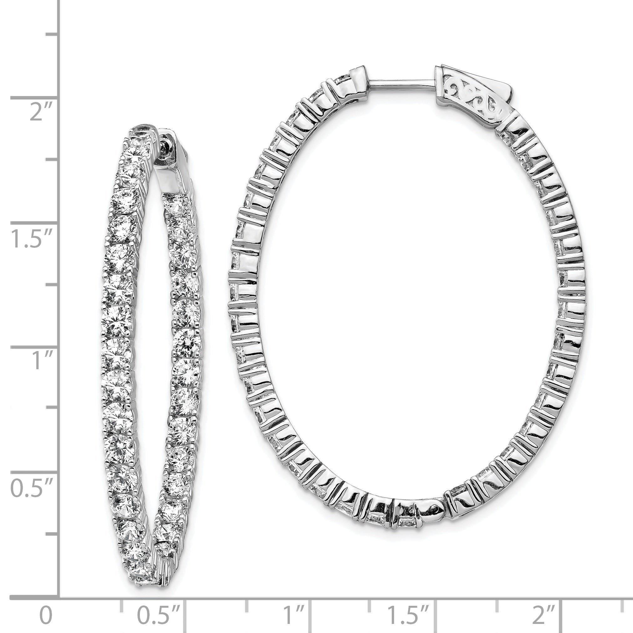 Sterling Shimmer Sterling Silver Rhodium-plated 66 Stone 3.0mm CZ In and Out Oval Hinged Hoop Earrings