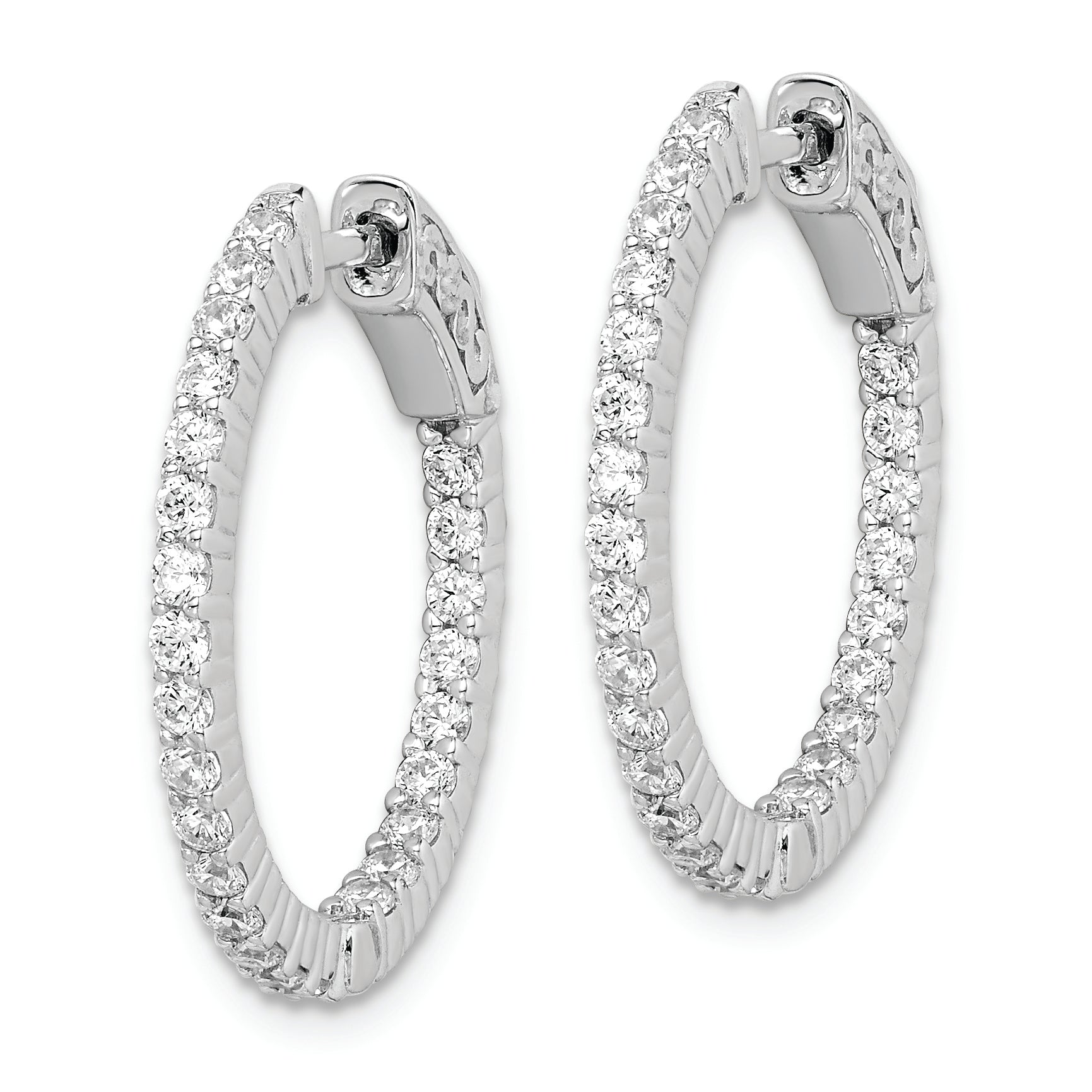 Sterling Shimmer Sterling Silver Rhodium-plated 50 Stone 1.7mm CZ In and Out Round Hinged Hoop Earrings