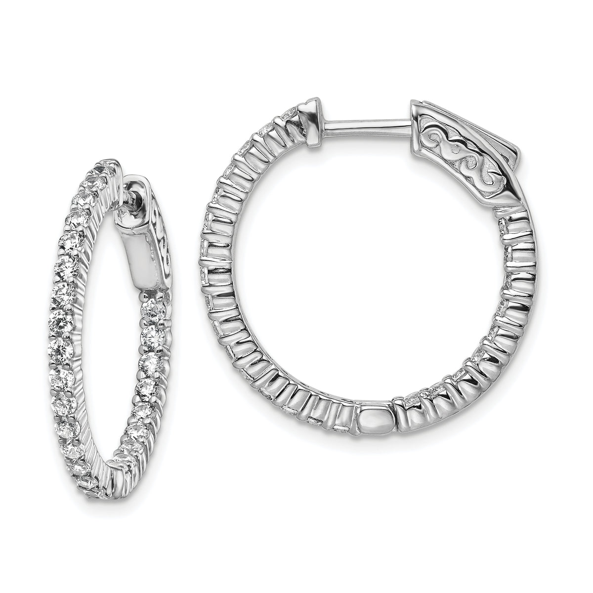 Sterling Shimmer Sterling Silver Rhodium-plated 50 Stone 1.7mm CZ In and Out Round Hinged Hoop Earrings