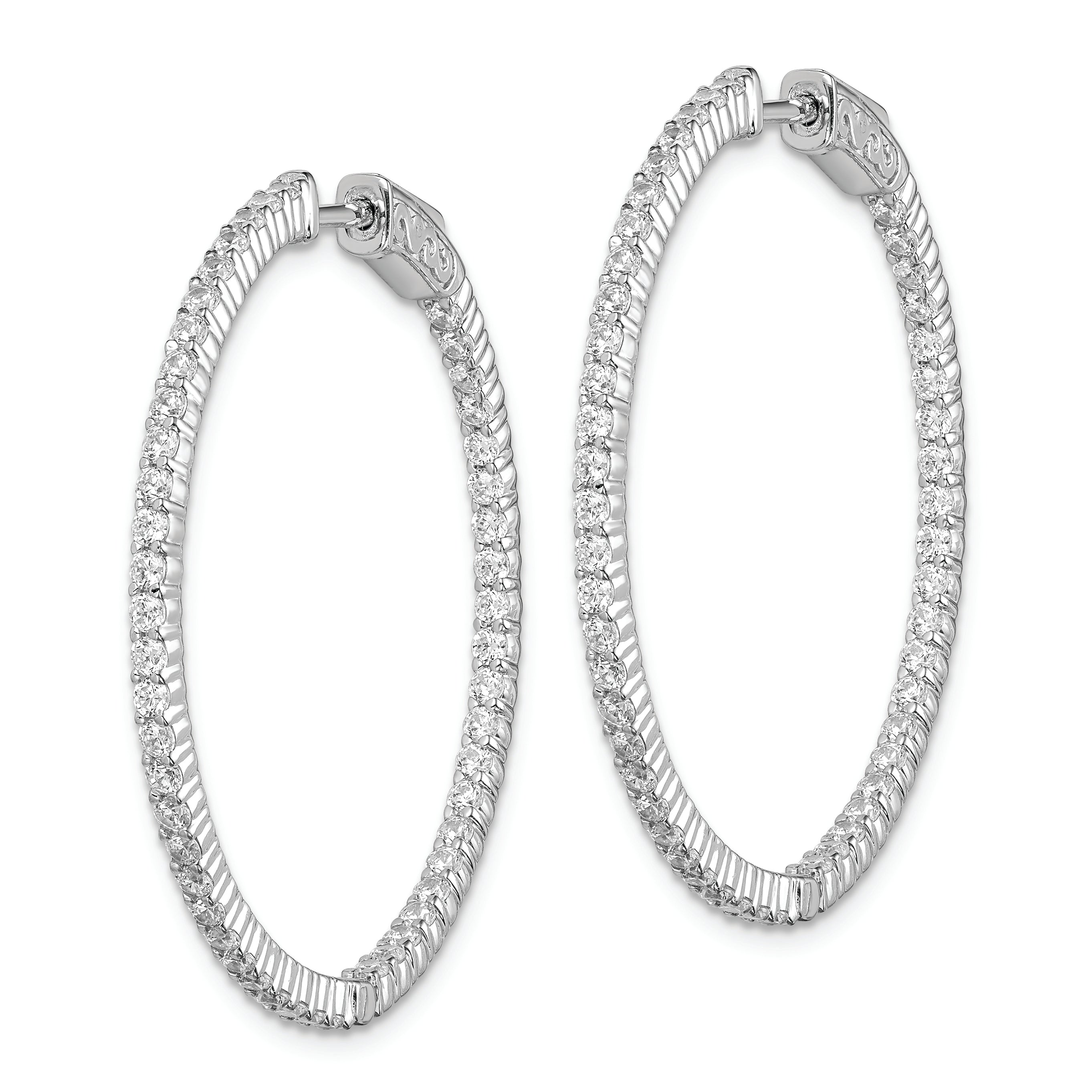 Sterling Shimmer Sterling Silver Rhodium-plated 100 Stone 1.7mm CZ In and Out Round Hinged Hoop Earrings