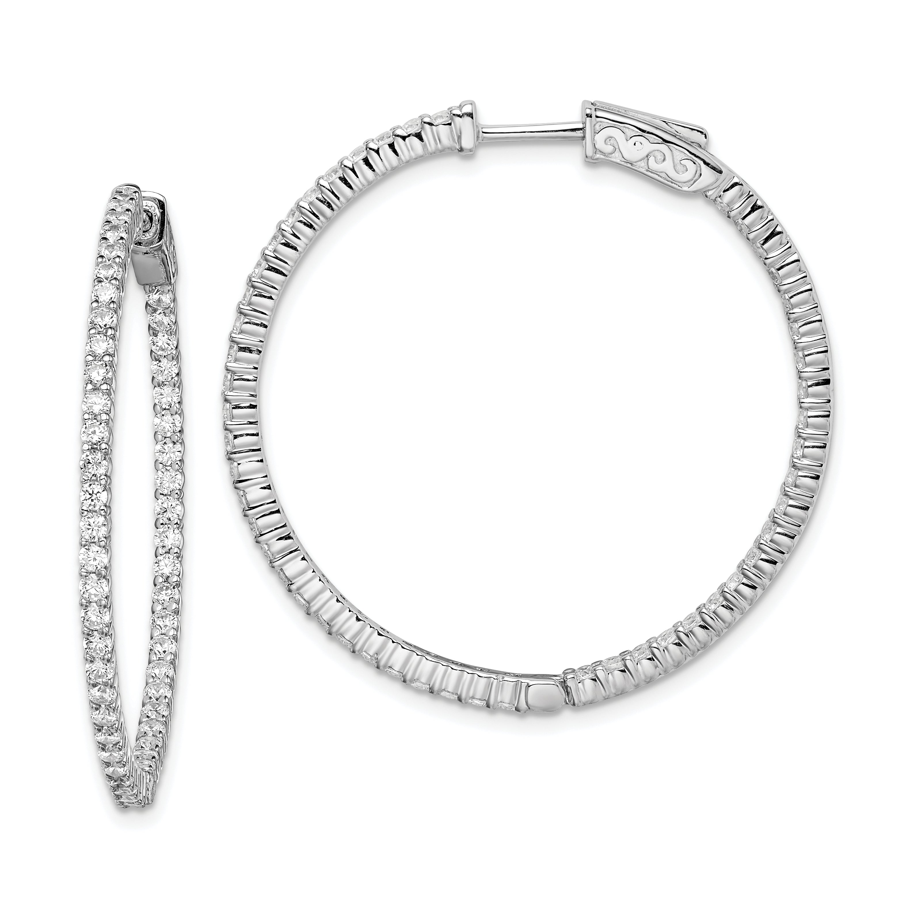 Sterling Shimmer Sterling Silver Rhodium-plated 100 Stone 1.7mm CZ In and Out Round Hinged Hoop Earrings