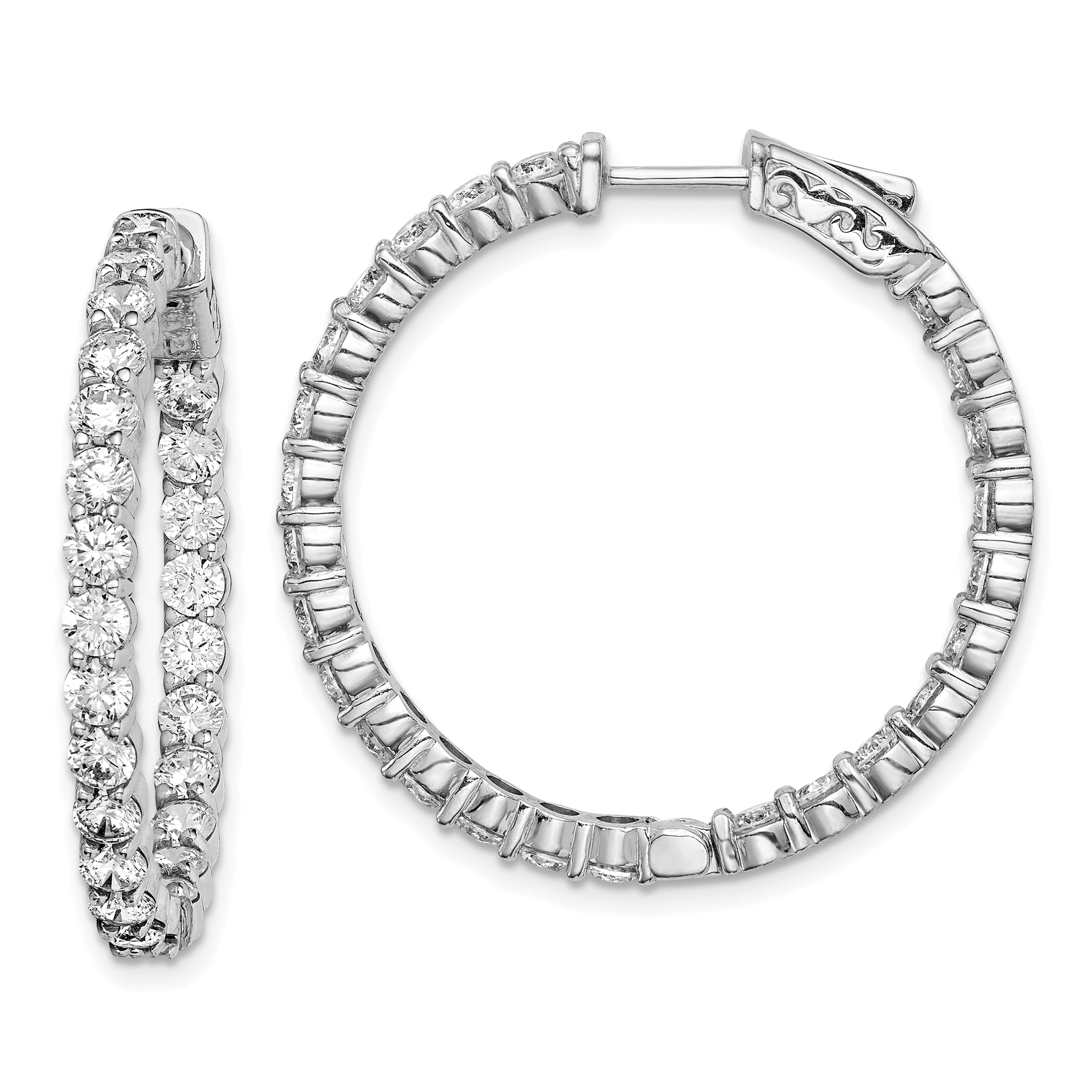 Sterling Shimmer Sterling Silver Rhodium-plated 50 Stone 3mm CZ In and Out Round Hinged Hoop Earrings