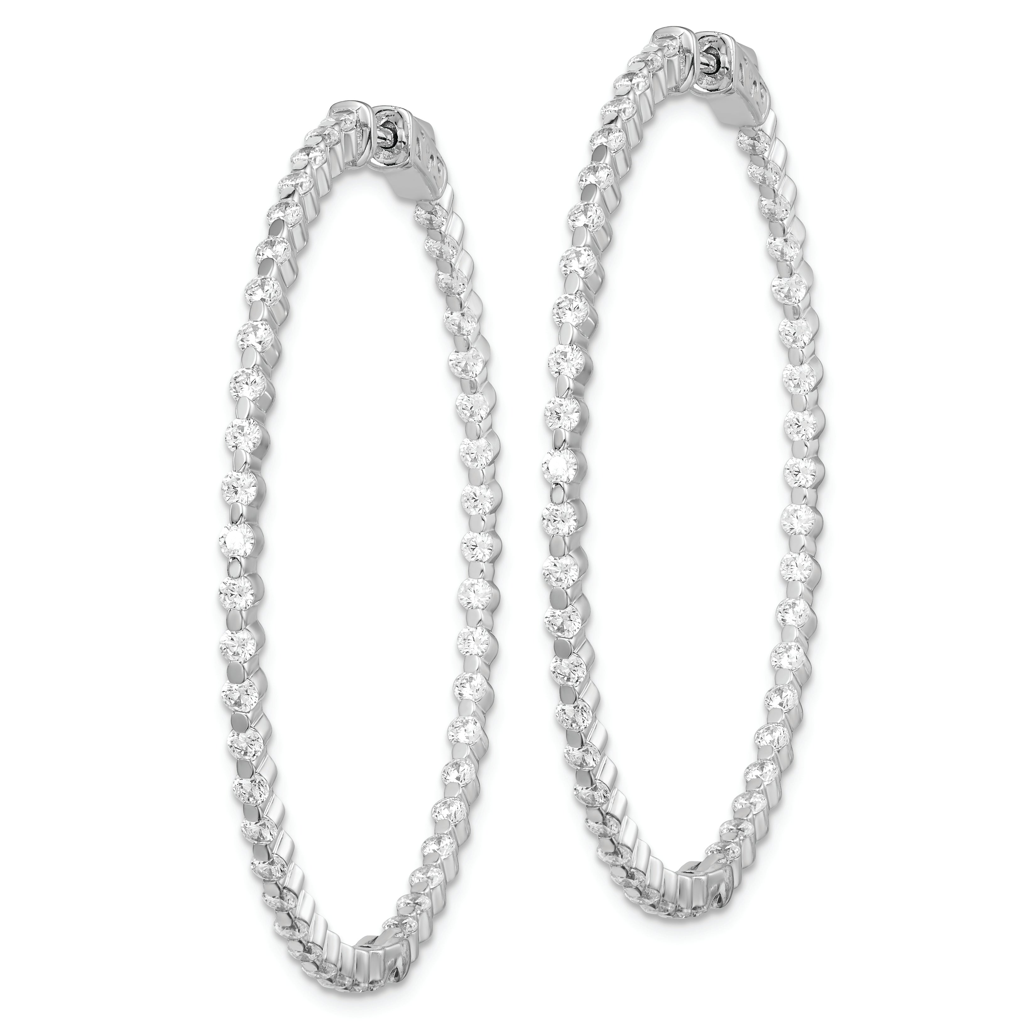 Sterling Shimmer Sterling Silver Rhodium-plated 90 Stone 2mm CZ In and Out Round Hinged Hoop Earrings