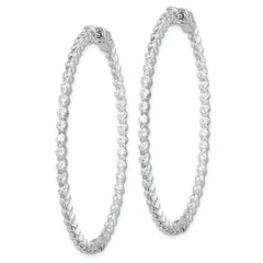 Sterling Shimmer Sterling Silver Rhodium-plated 90 Stone 2mm CZ In and Out Round Hinged Hoop Earrings