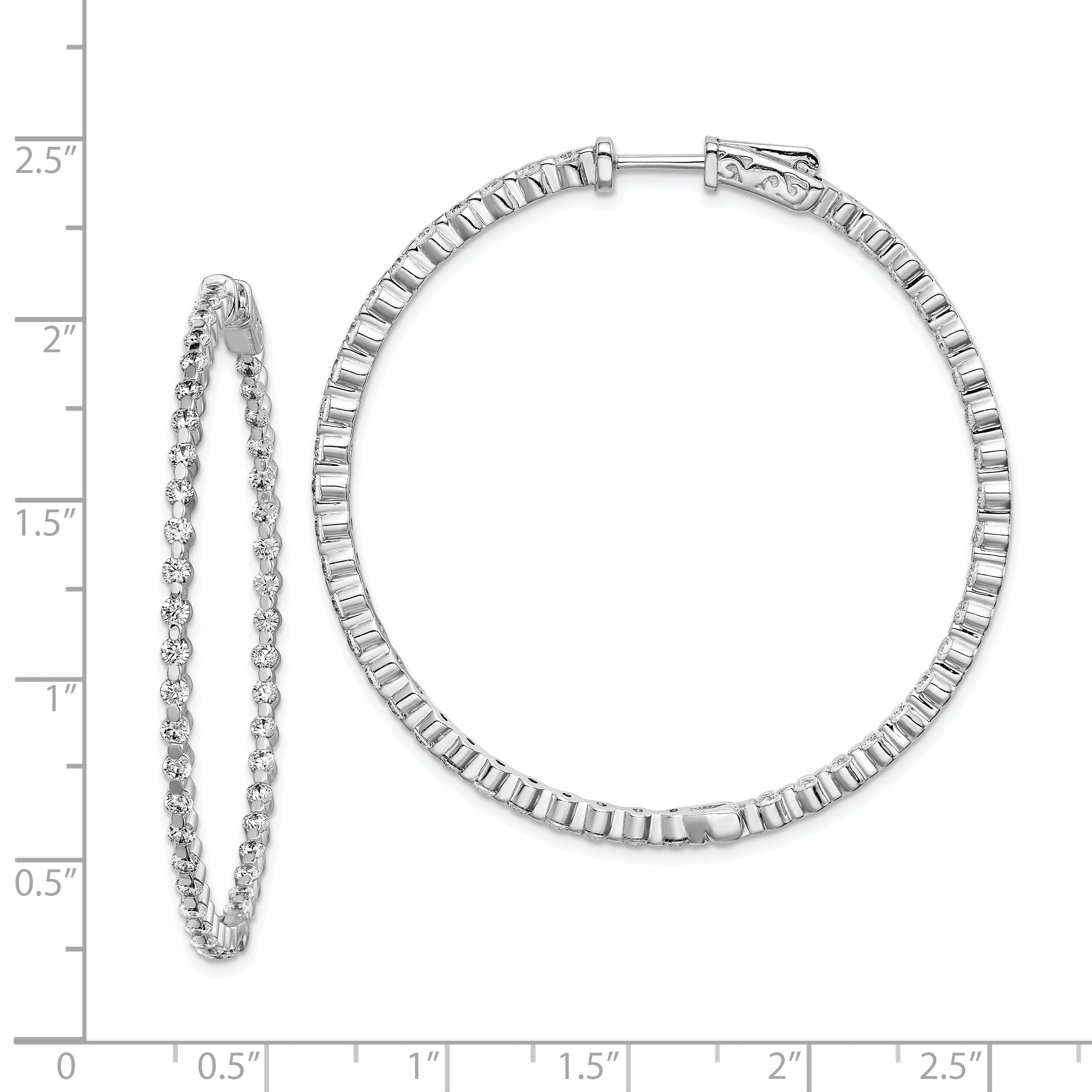 Sterling Shimmer Sterling Silver Rhodium-plated 90 Stone 2mm CZ In and Out Round Hinged Hoop Earrings