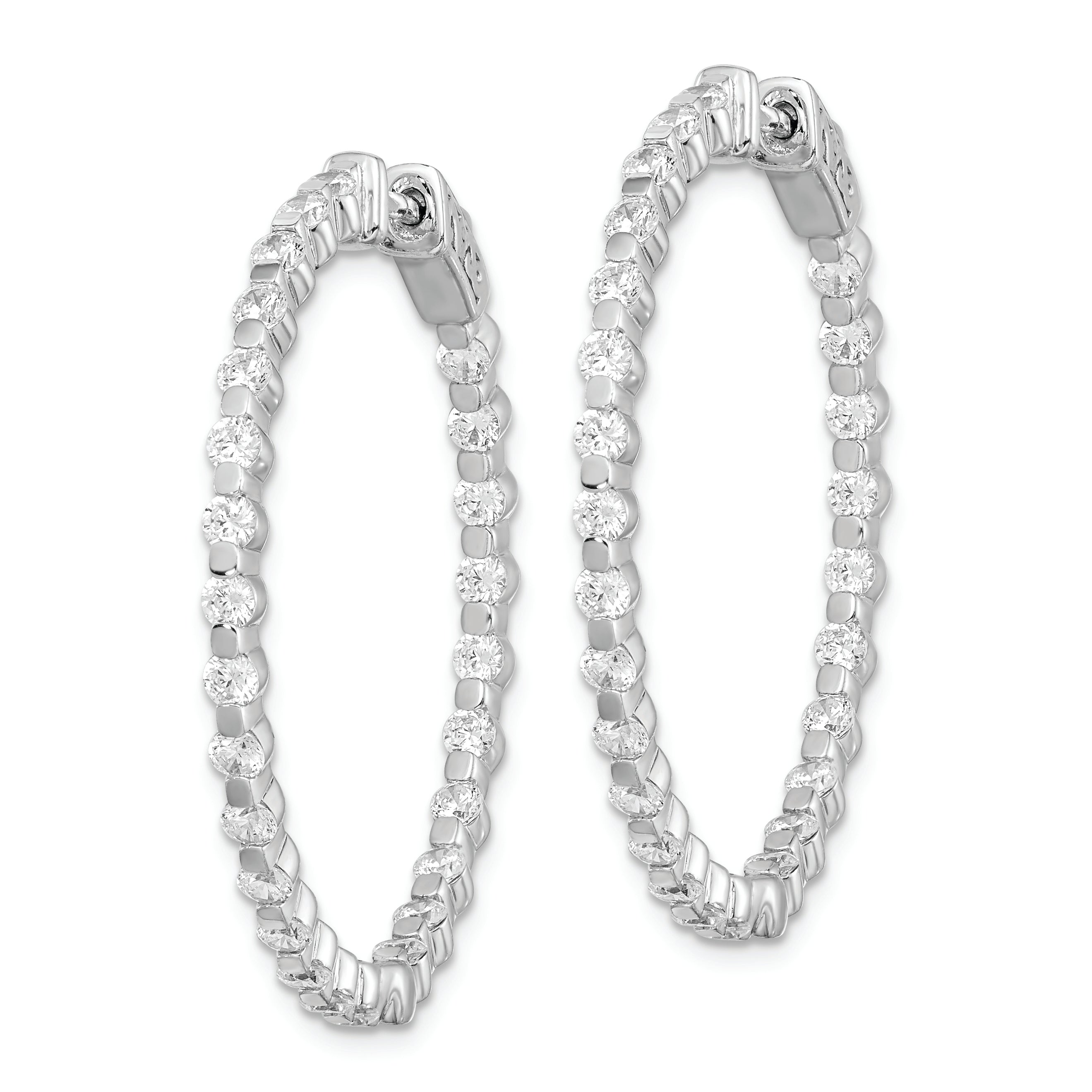 Sterling Shimmer Sterling Silver Rhodium-plated 52 Stone 2.3mm CZ In and Out Round Hinged Hoop Earrings