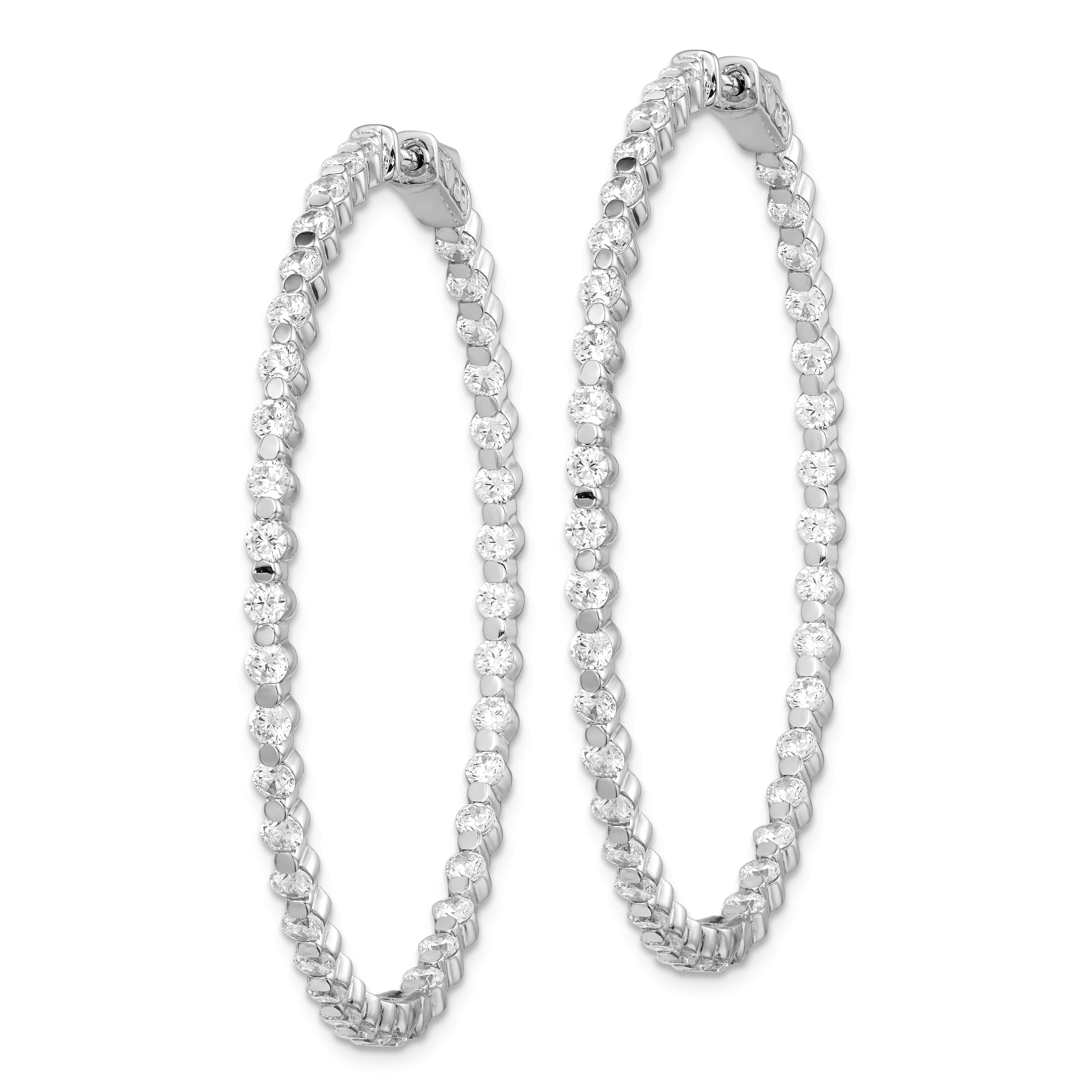 Sterling Shimmer Sterling Silver Rhodium-plated 78 Stone 2.3mm CZ In and Out Round Hinged Hoop Earrings