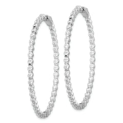 Sterling Shimmer Sterling Silver Rhodium-plated 78 Stone 2.3mm CZ In and Out Round Hinged Hoop Earrings