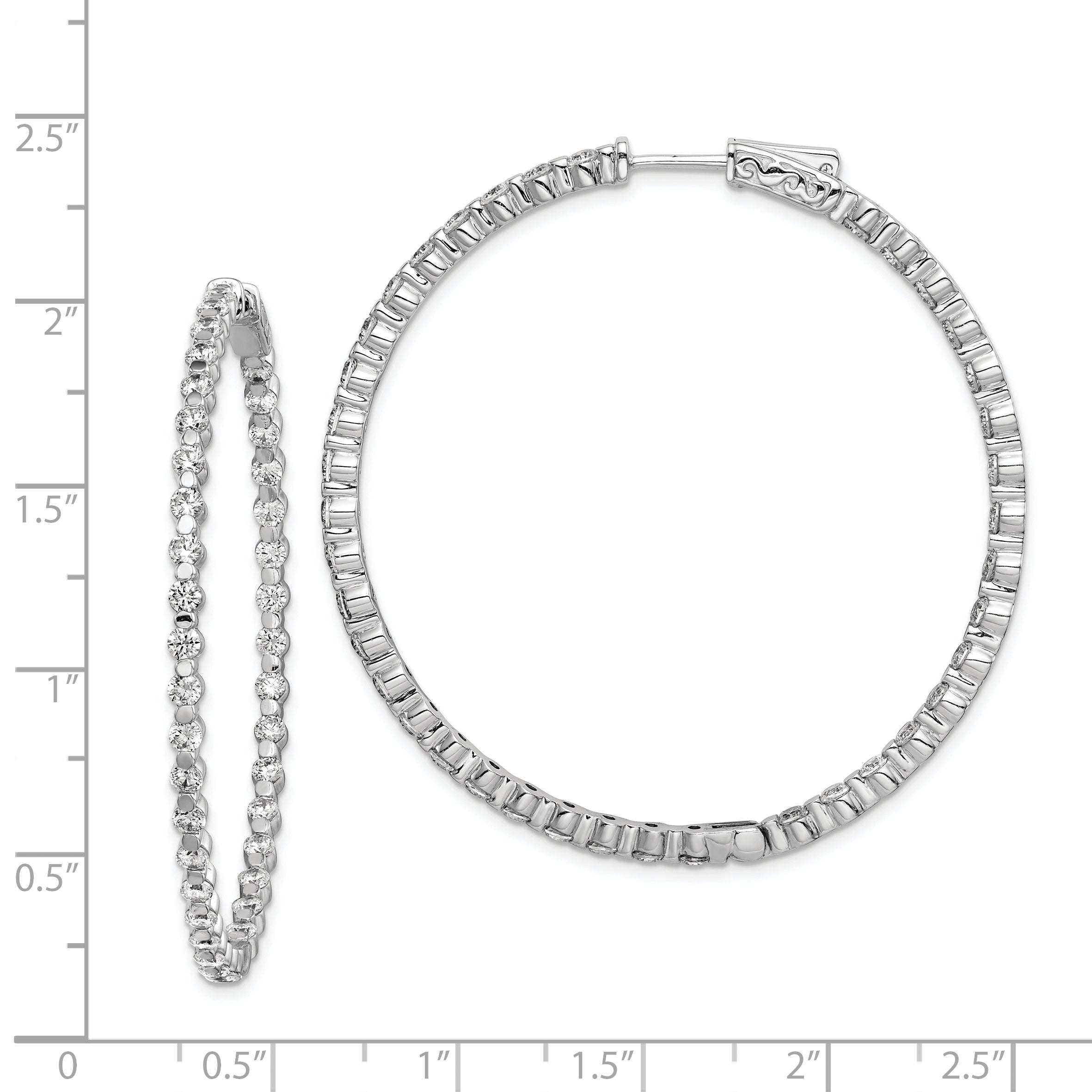 Sterling Shimmer Sterling Silver Rhodium-plated 78 Stone 2.3mm CZ In and Out Round Hinged Hoop Earrings