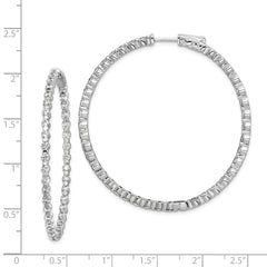 Sterling Shimmer Sterling Silver Rhodium-plated 78 Stone 2.3mm CZ In and Out Round Hinged Hoop Earrings