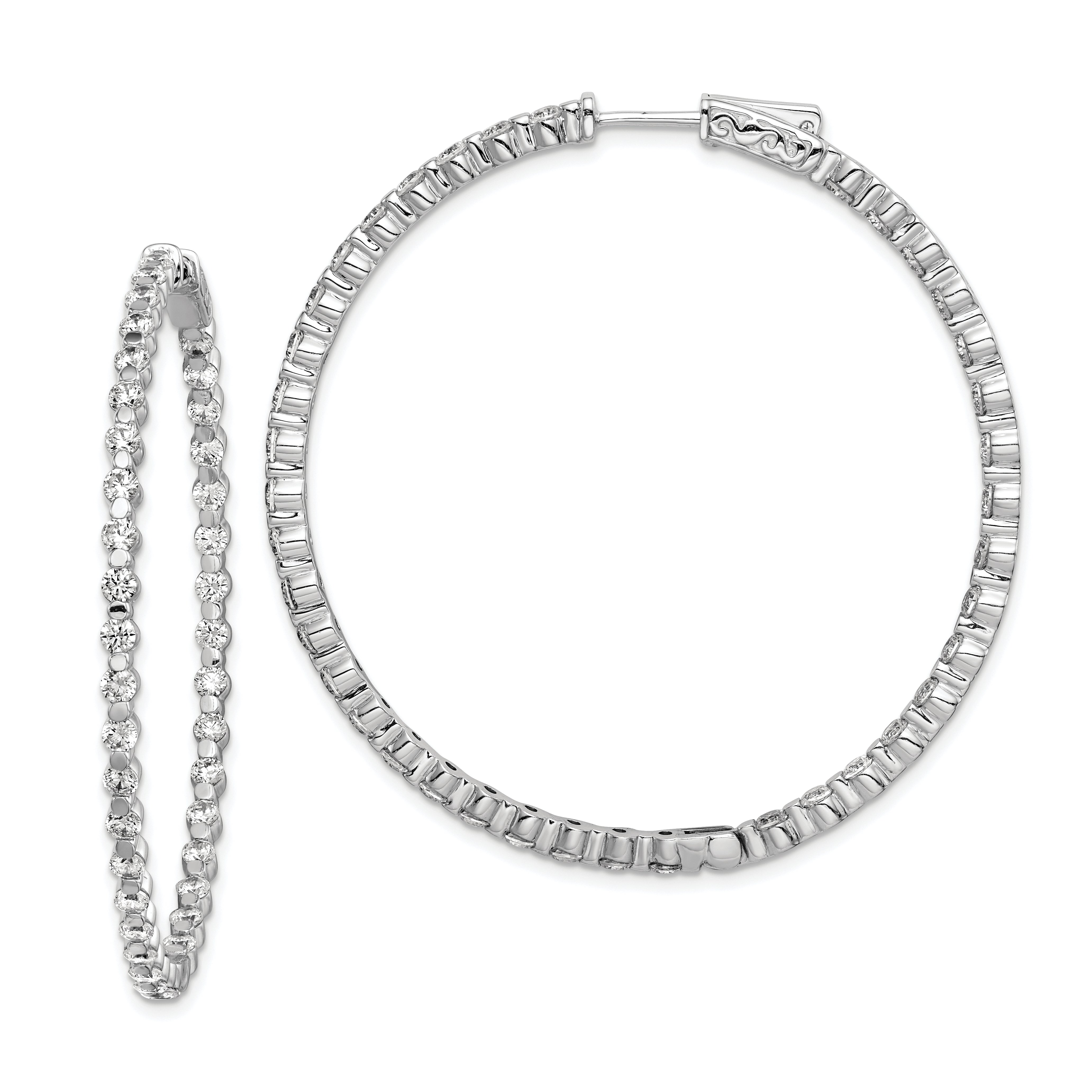 Sterling Shimmer Sterling Silver Rhodium-plated 78 Stone 2.3mm CZ In and Out Round Hinged Hoop Earrings