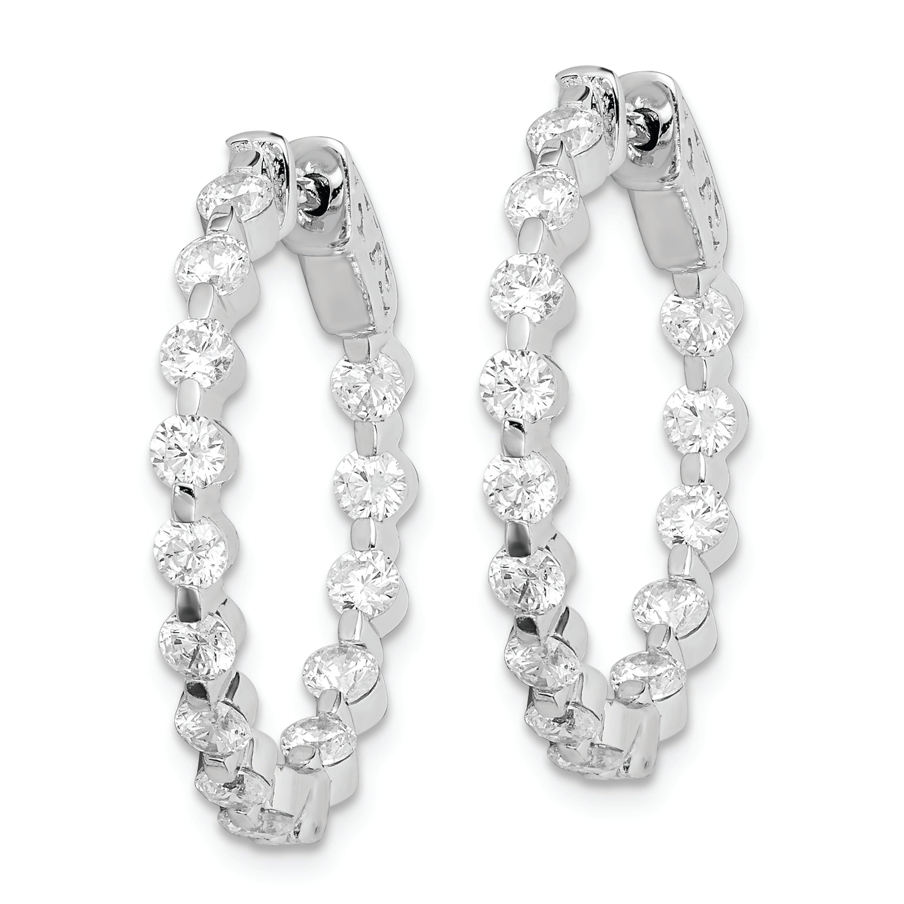 Sterling Shimmer Sterling Silver Rhodium-plated 28 Stone 2.7mm CZ In and Out Round Hinged Hoop Earrings