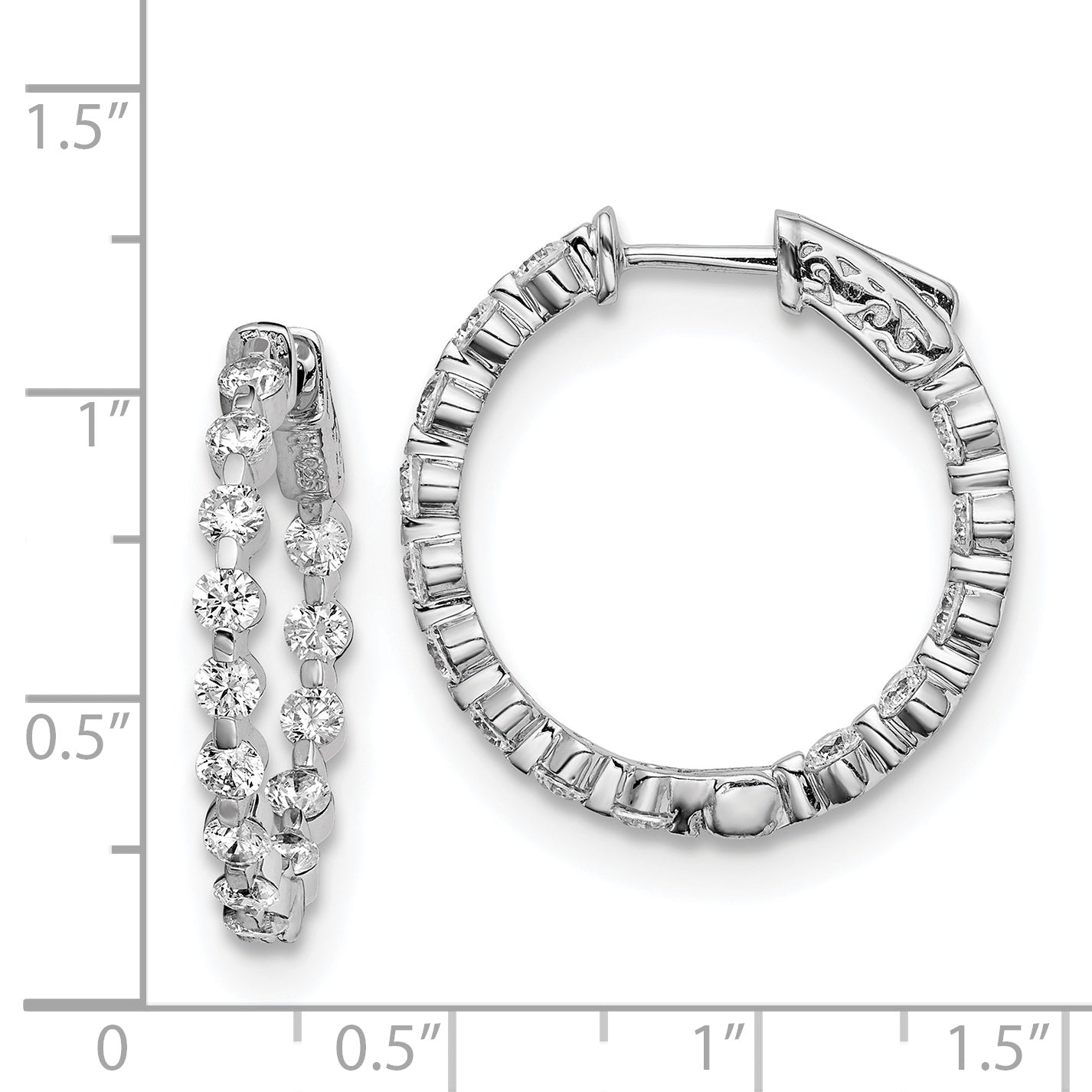 Sterling Shimmer Sterling Silver Rhodium-plated 28 Stone 2.7mm CZ In and Out Round Hinged Hoop Earrings