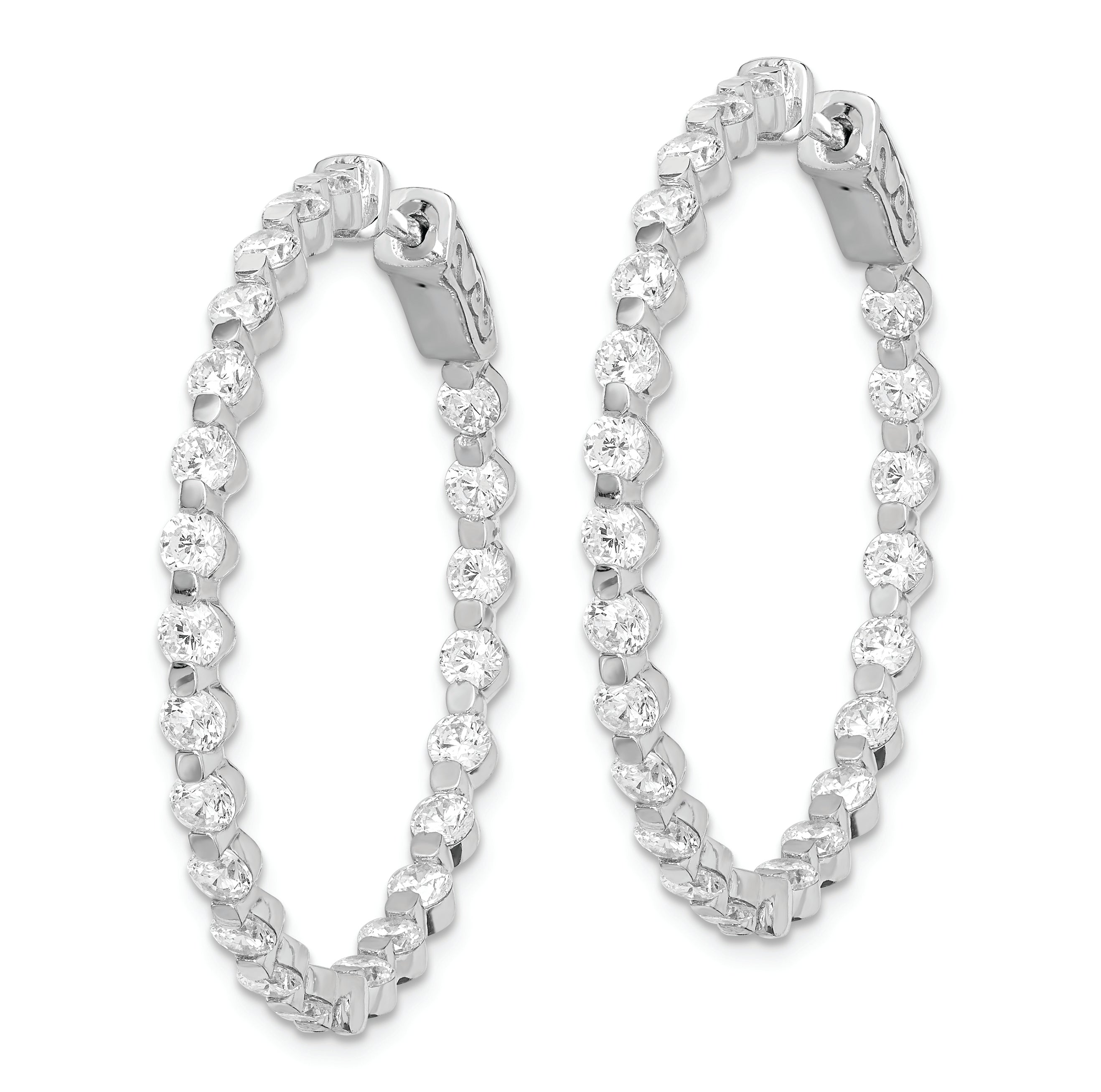 Sterling Shimmer Sterling Silver Rhodium-plated 46 Stone 2.75mm CZ In and Out Round Hinged Hoop Earrings