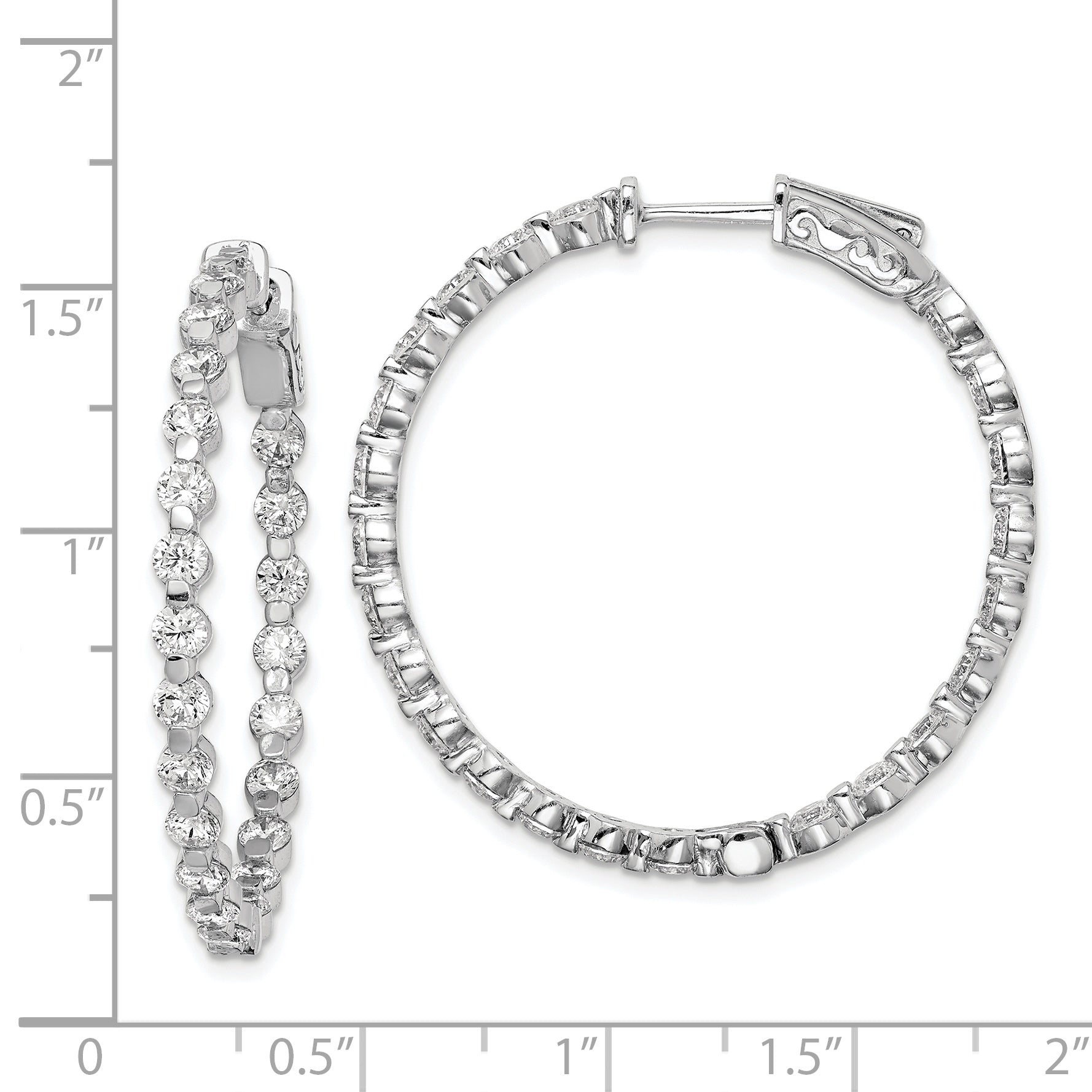 Sterling Shimmer Sterling Silver Rhodium-plated 46 Stone 2.75mm CZ In and Out Round Hinged Hoop Earrings