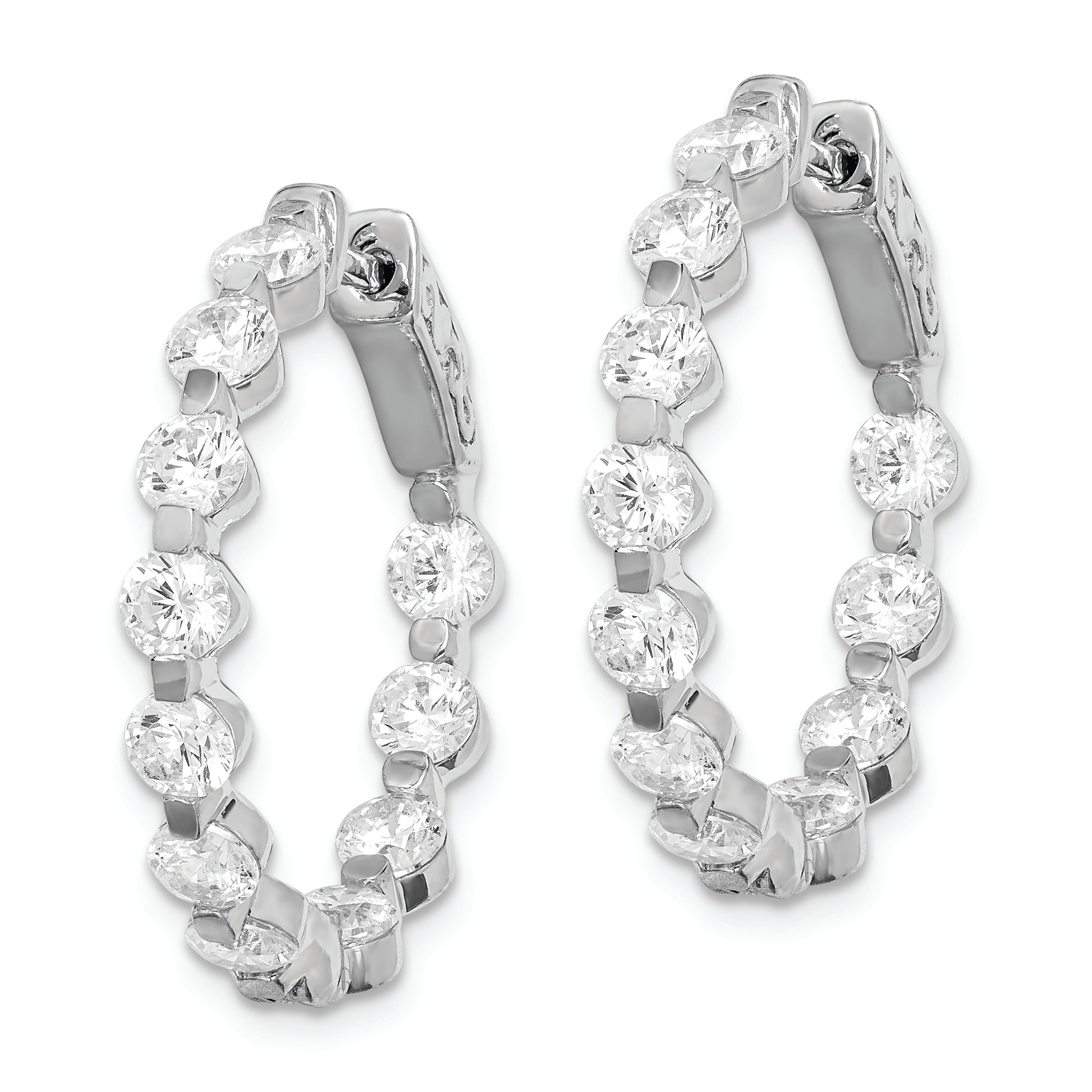 Sterling Shimmer Sterling Silver Rhodium-plated 22 Stone 3.5mm CZ In and Out Round Hinged Hoop Earrings