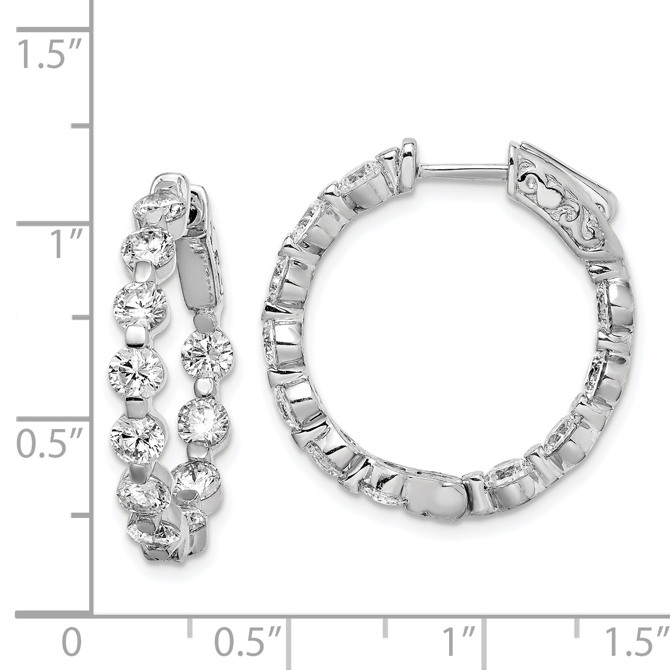 Sterling Shimmer Sterling Silver Rhodium-plated 22 Stone 3.5mm CZ In and Out Round Hinged Hoop Earrings