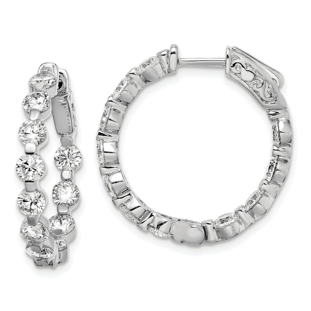 Sterling Shimmer Sterling Silver Rhodium-plated 22 Stone 3.5mm CZ In and Out Round Hinged Hoop Earrings