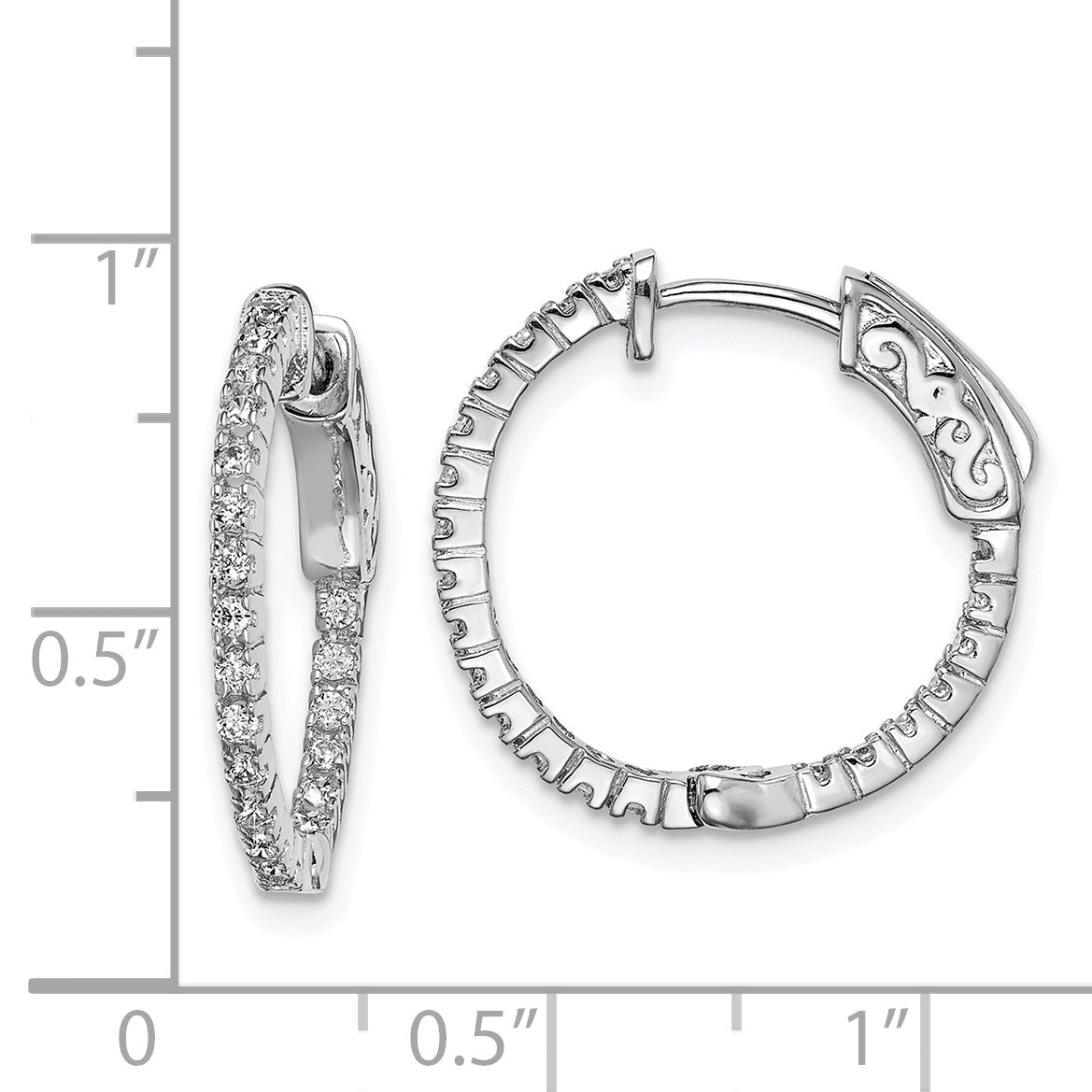 Sterling Shimmer Sterling Silver Rhodium-plated 42 Stone 1.3mm CZ In and Out Round Hinged Hoop Earrings