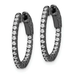 Sterling Shimmer Black Rhodium-plated 42 Stone 1.3mm CZ In and Out Round Hinged Hoop Earrings