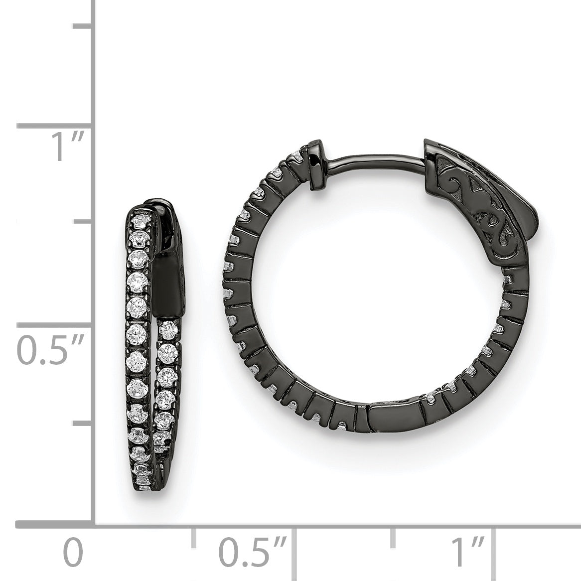 Sterling Shimmer Black Rhodium-plated 42 Stone 1.3mm CZ In and Out Round Hinged Hoop Earrings