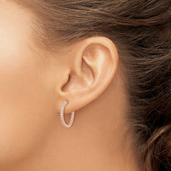 Sterling Shimmer Sterling Silver Rose-tone Rose Gold-plated 40 Stone 1.3mm CZ In and Out Round Hinged Hoop Earrings