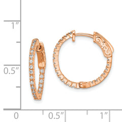 Sterling Shimmer Sterling Silver Rose-tone Rose Gold-plated 40 Stone 1.3mm CZ In and Out Round Hinged Hoop Earrings