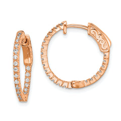 Sterling Shimmer Sterling Silver Rose-tone Rose Gold-plated 40 Stone 1.3mm CZ In and Out Round Hinged Hoop Earrings