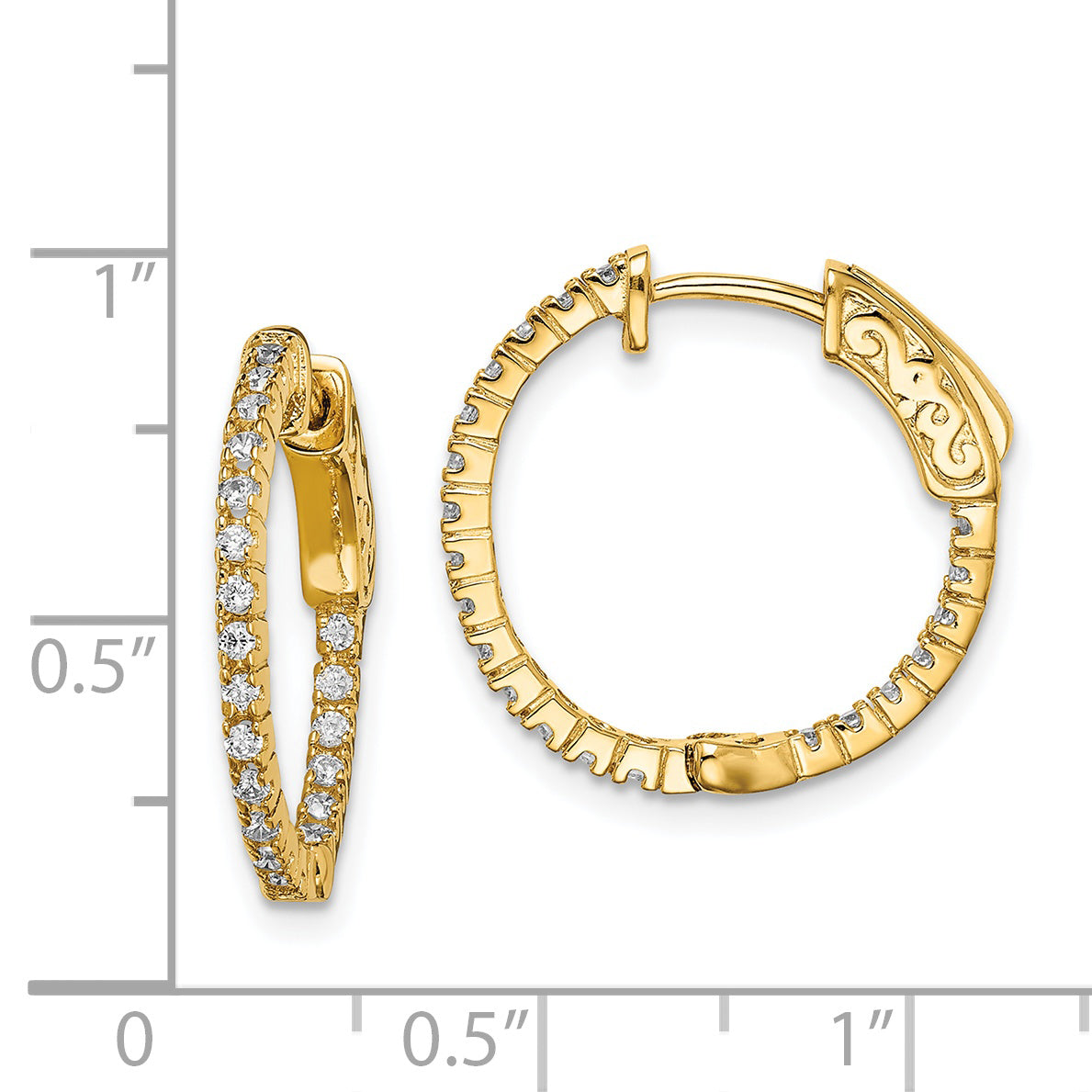 Sterling Shimmer Sterling Silver Gold-tone Flash Gold-plated 42 Stone 1.3mm CZ In and Out Round Hinged Hoop Earrings