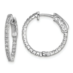 Sterling Shimmer Sterling Silver Rhodium-plated 42 Stone 1.3mm CZ In and Out Round Hinged Hoop Earrings