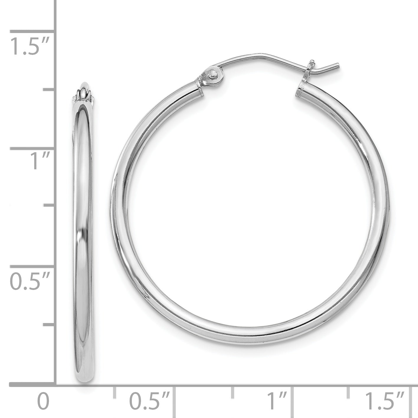 Sterling Silver Rhodium-plated 2mm Round Hoop Earrings