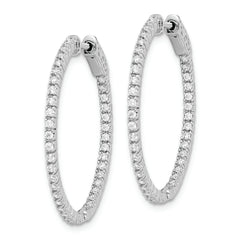 Sterling Shimmer Sterling Silver Rhodium-plated 80 Stone 1.25mm CZ In and Out Round Hinged Hoop Earrings