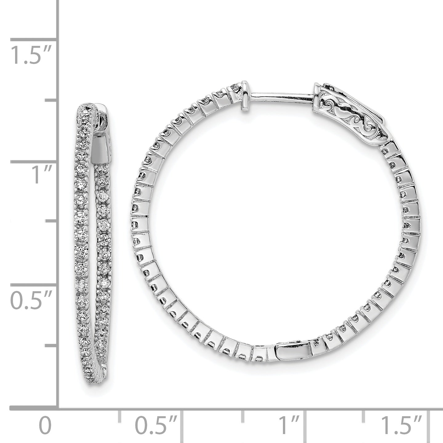 Sterling Shimmer Sterling Silver Rhodium-plated 80 Stone 1.25mm CZ In and Out Round Hinged Hoop Earrings