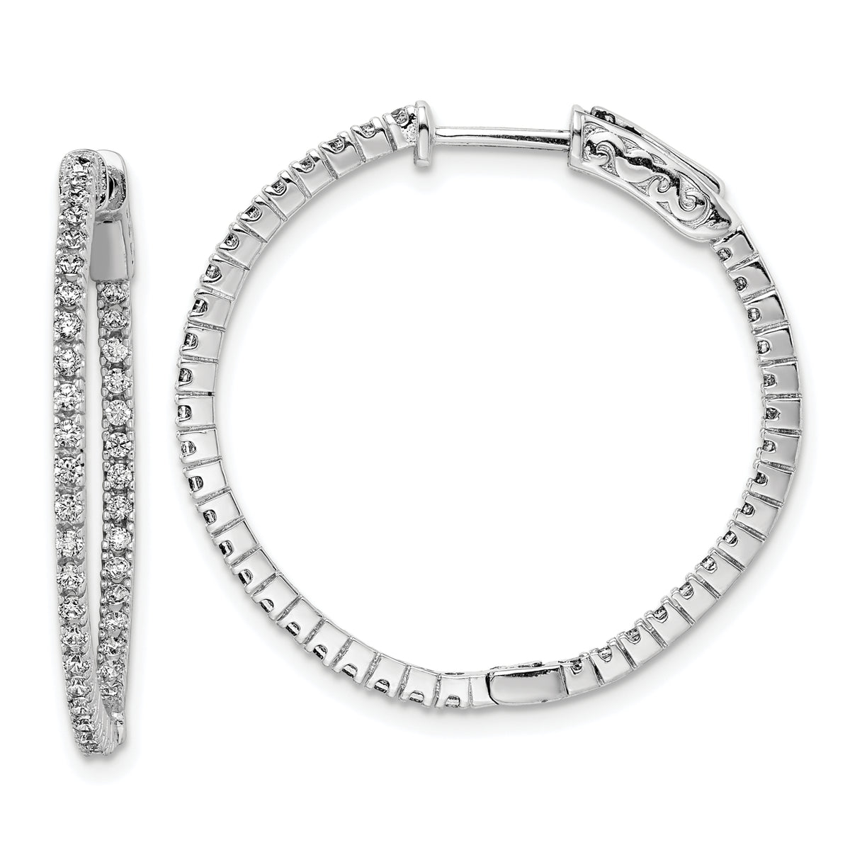 Sterling Shimmer Sterling Silver Rhodium-plated 80 Stone 1.25mm CZ In and Out Round Hinged Hoop Earrings