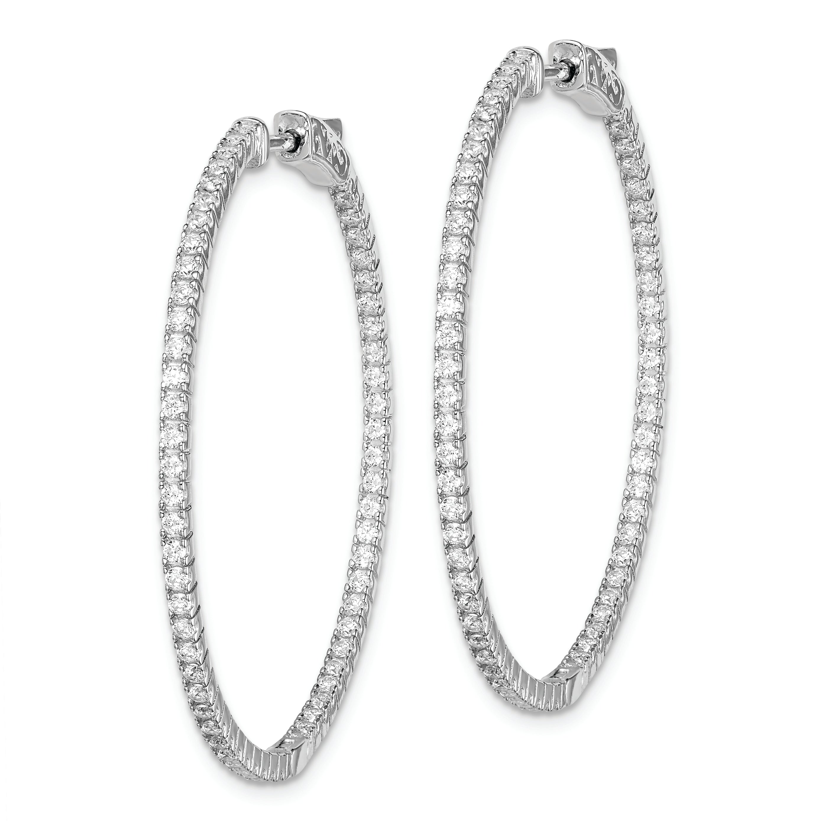 Sterling Shimmer Sterling Silver Rhodium-plated 122 Stone 1.3mm CZ In and Out Round Hinged Hoop Earrings