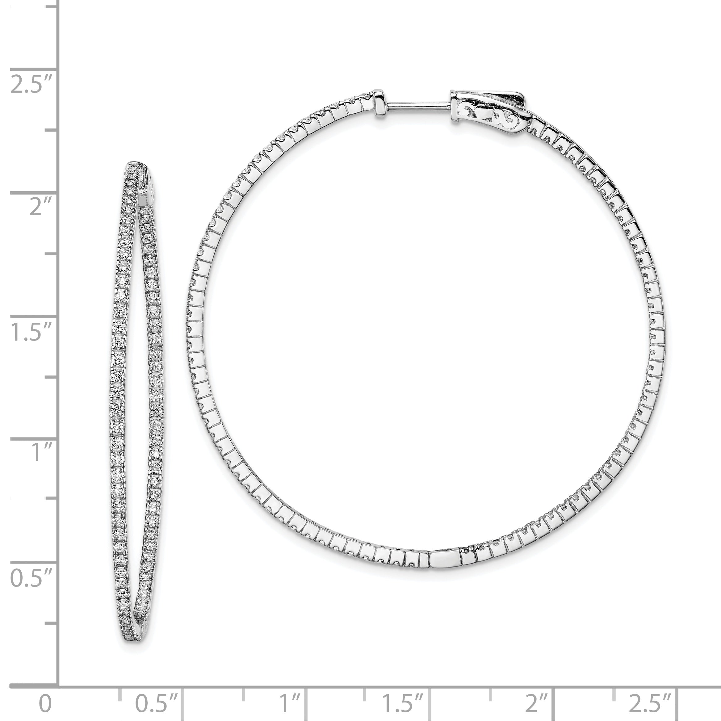 Sterling Shimmer Sterling Silver Rhodium-plated 162 Stone 1.2mm CZ In and Out Round Hinged Hoop Earrings